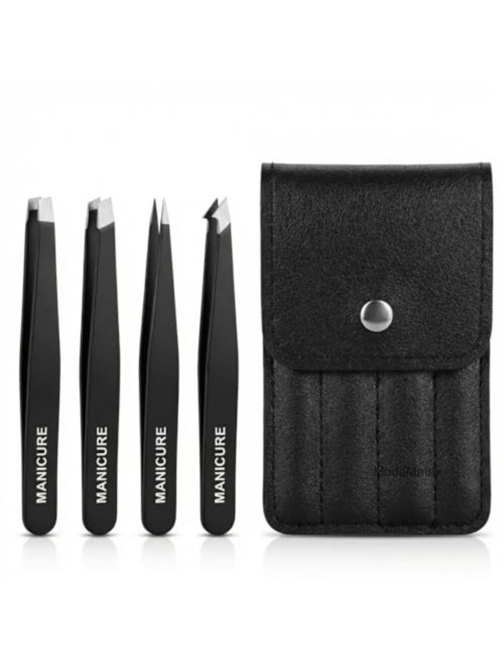 Stainless Steel Tweezers Set 4 Tip Shapes Travel Case Eyebrow Splinter Ingrown